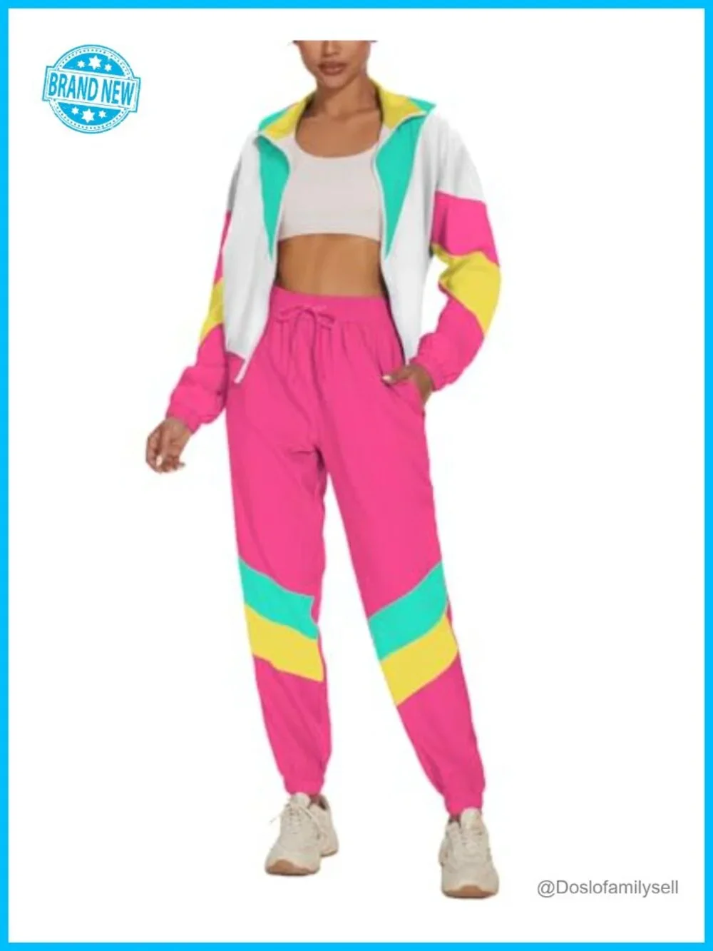 Color Block 2 Piece Windbreaker Jacket Tracksuit Set